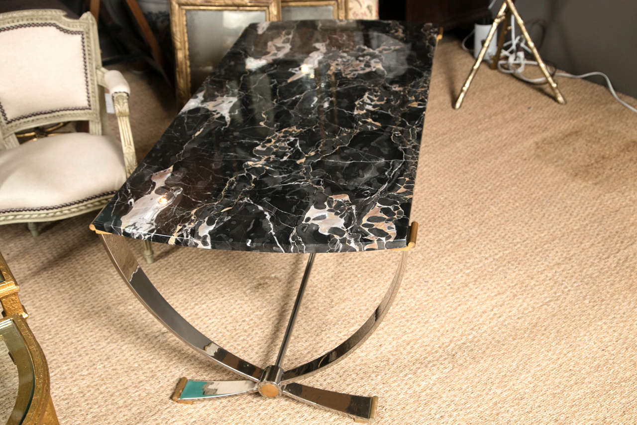 Ruithmanesque Chrome & Brass Coffee Table with marble top For Sale 4