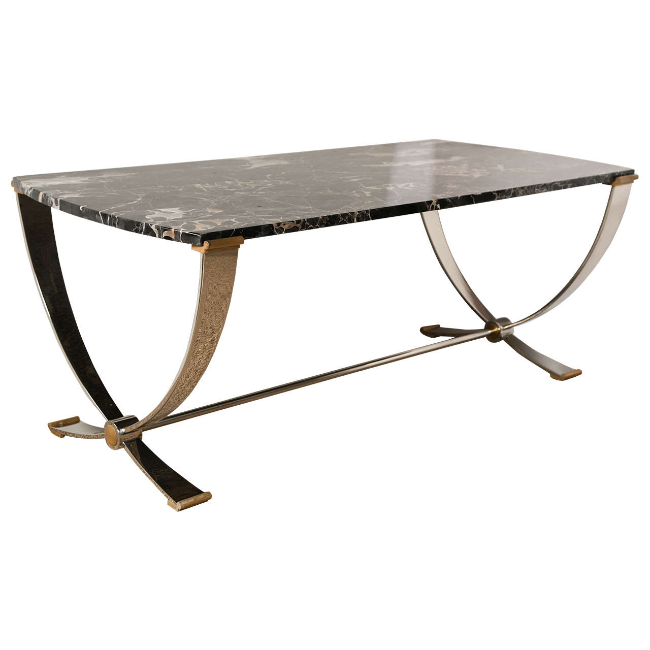 Ruithmanesque Chrome & Brass Coffee Table with marble top For Sale