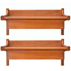 Pair of Danish Modern Wall Shelves with Drawers