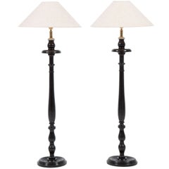 Antique Pair of Painted Wood Floor Lamps