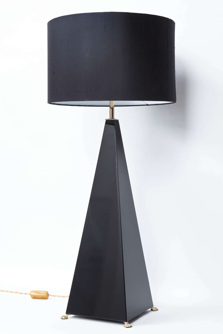 Jansen Black Lacquer Pyramid Lamps