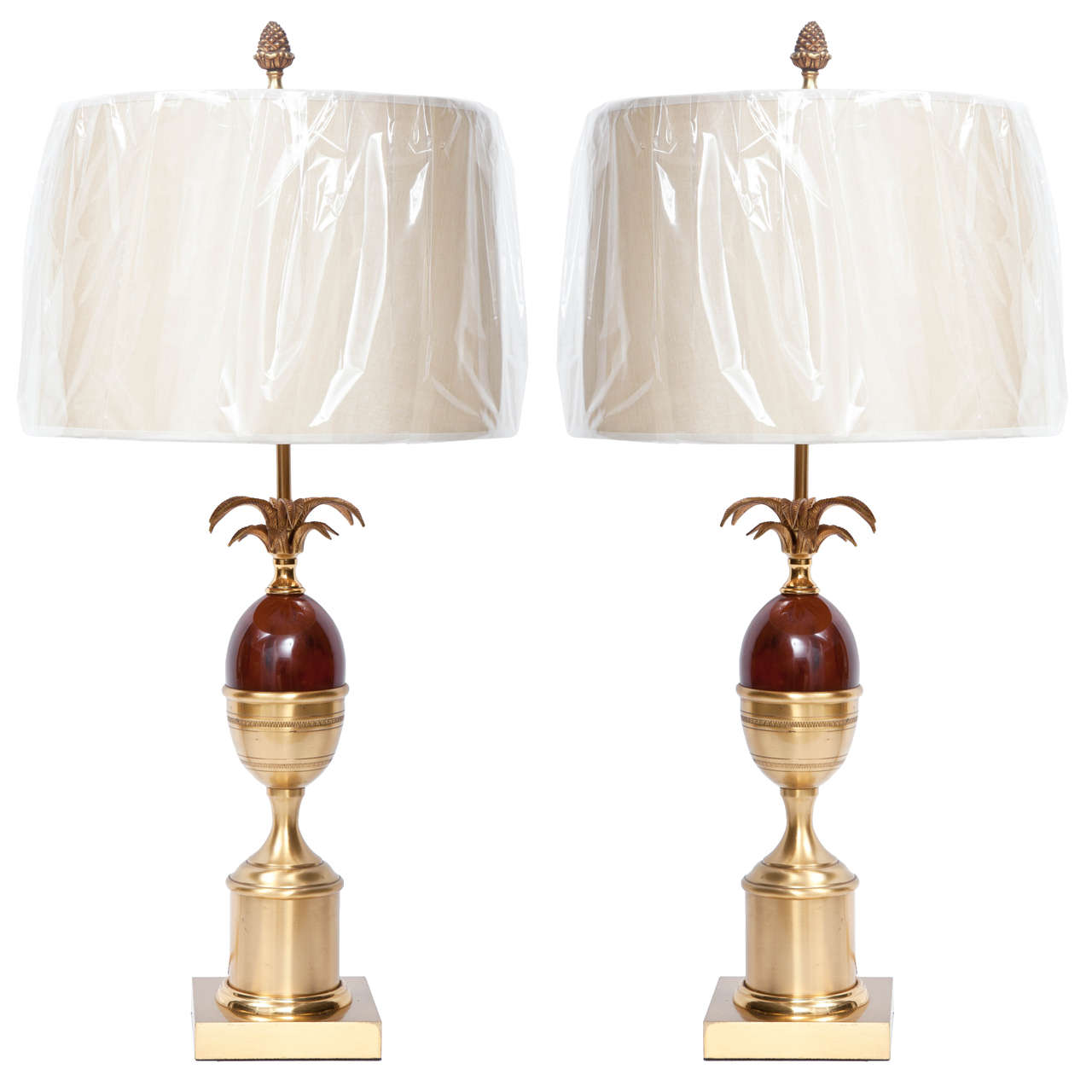 Pair of Brass and Resin Lamps For Sale at 1stDibs