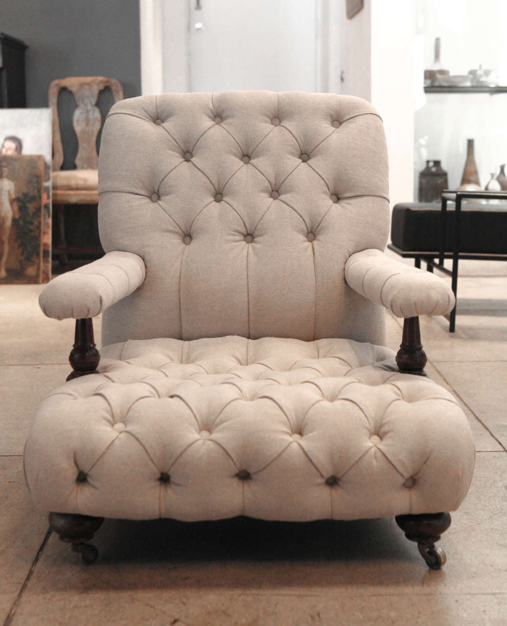 Tufted English Gentleman's Chairs, Late 19th Century In Good Condition In Los Angeles, CA