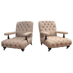 Tufted English Gentleman's Chairs, Late 19th Century