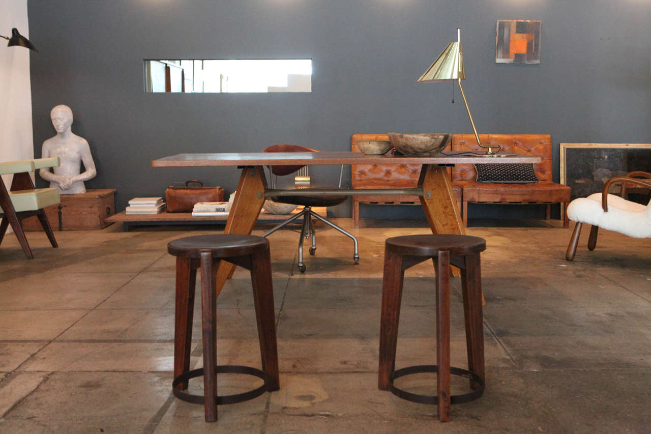 Indian Pair of Pierre Jeanneret Stools, Chandigarh, India