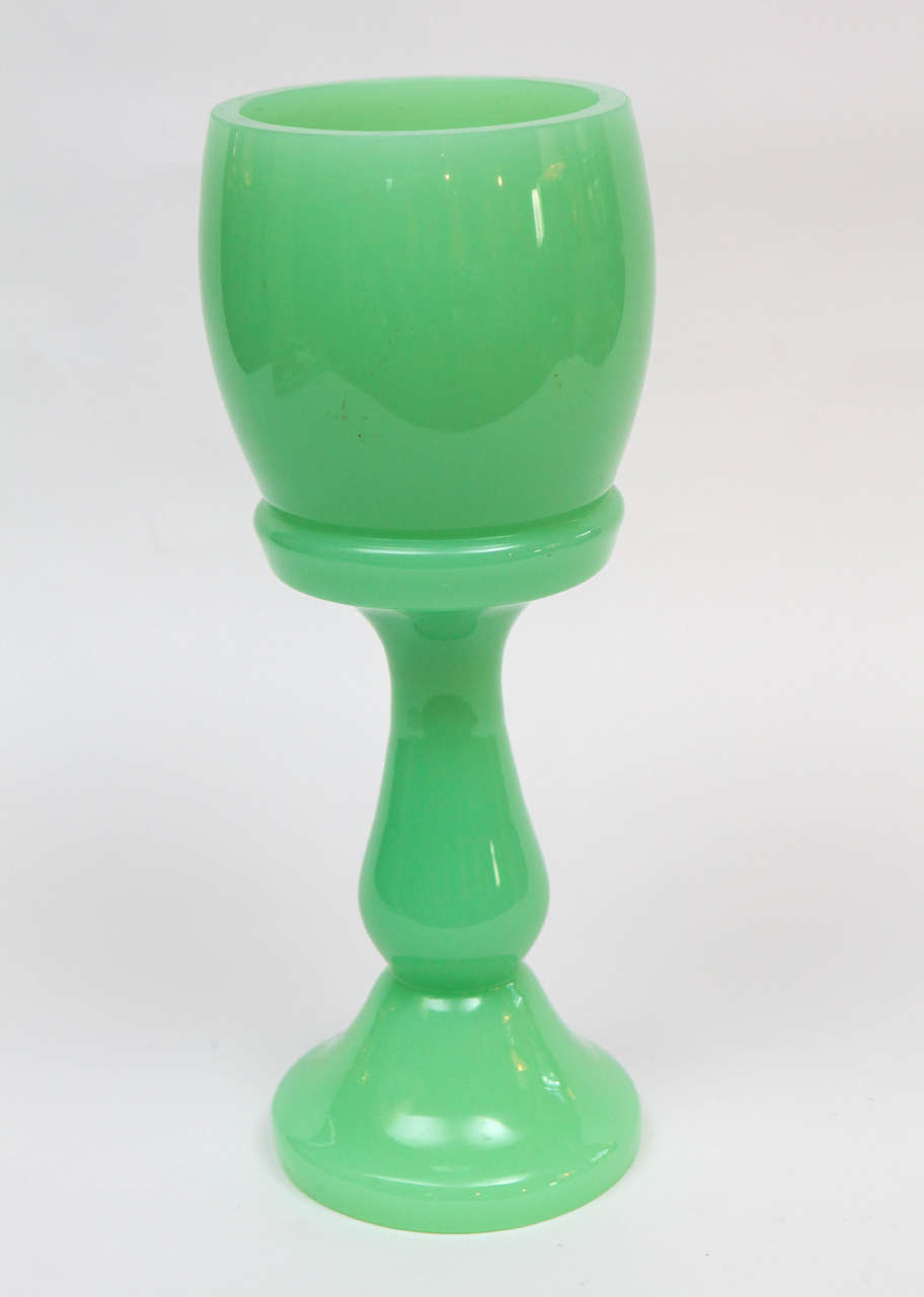 A French opaline glass large green goblet, circa 1880. A beautiful object or vase.