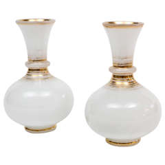 A pair of French White Opaline Glass and Gilt Vases, c. 1850
