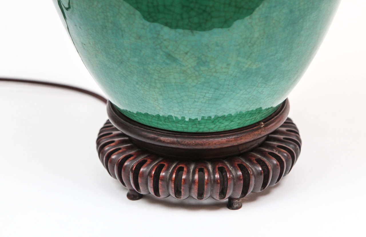 Chinese Green Crackle Glazed Jar circa 1840, Mounted as a Lamp 2