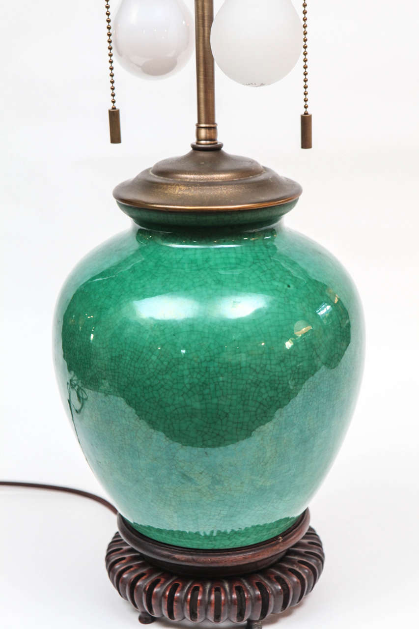 Chinese Green Crackle Glazed Jar circa 1840, Mounted as a Lamp 3