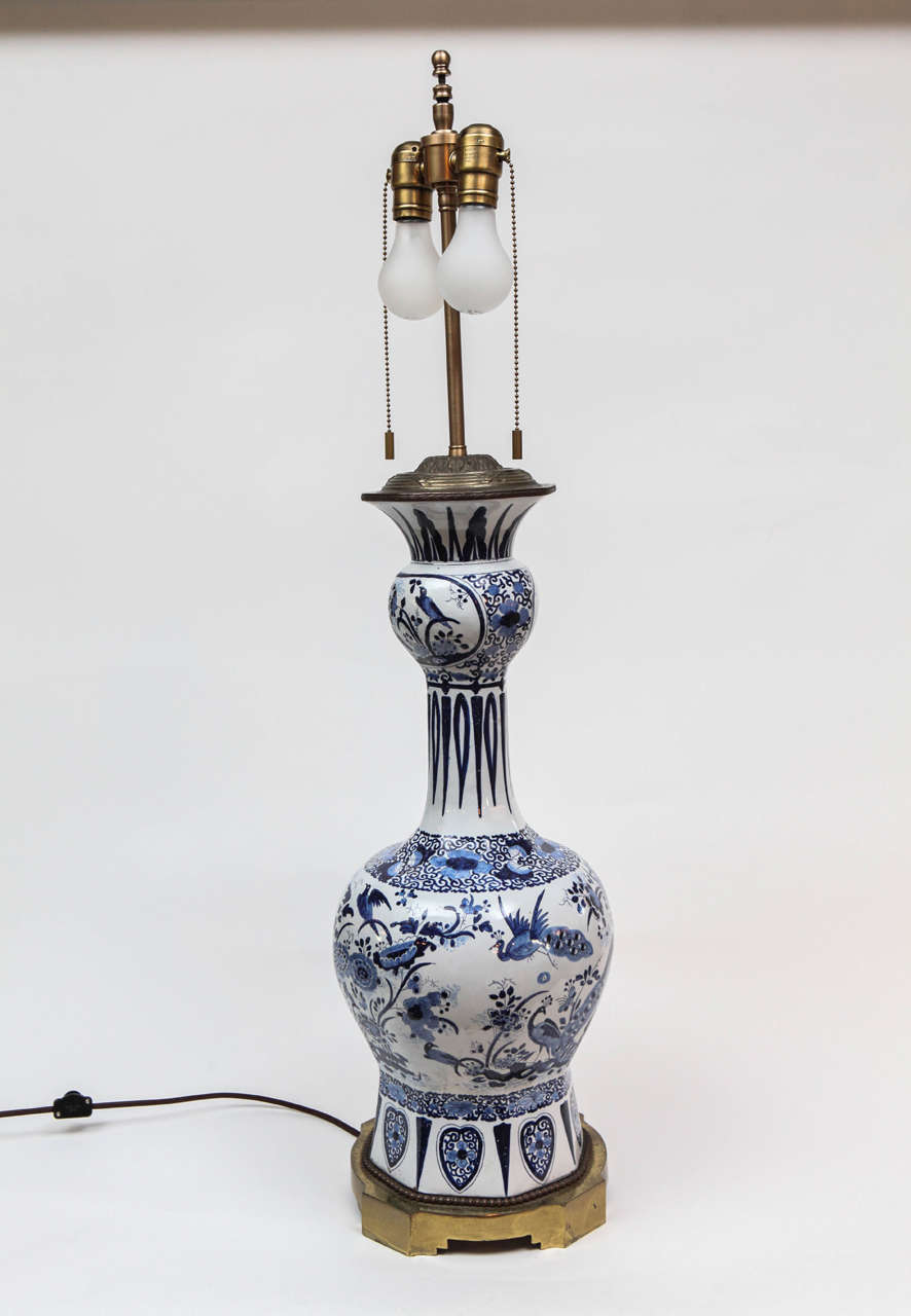 Other A French Blue and White Faience Vase, c. 1780, mounted as a lamp