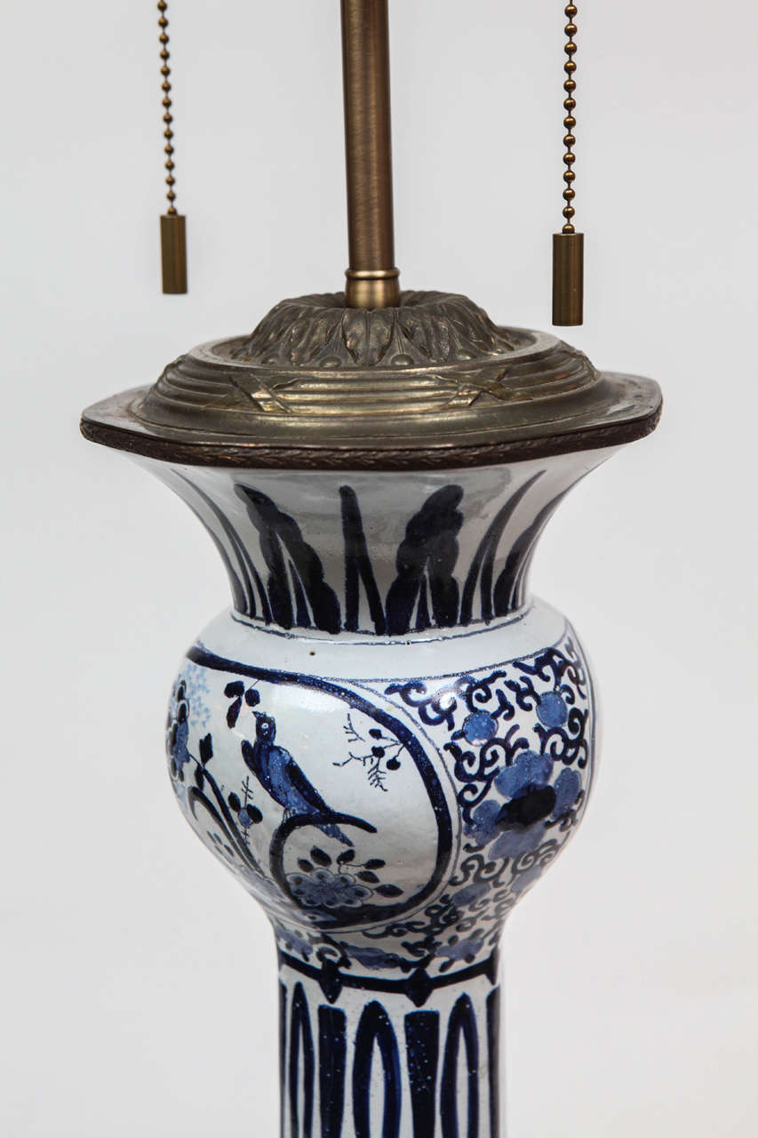 18th Century A French Blue and White Faience Vase, c. 1780, mounted as a lamp