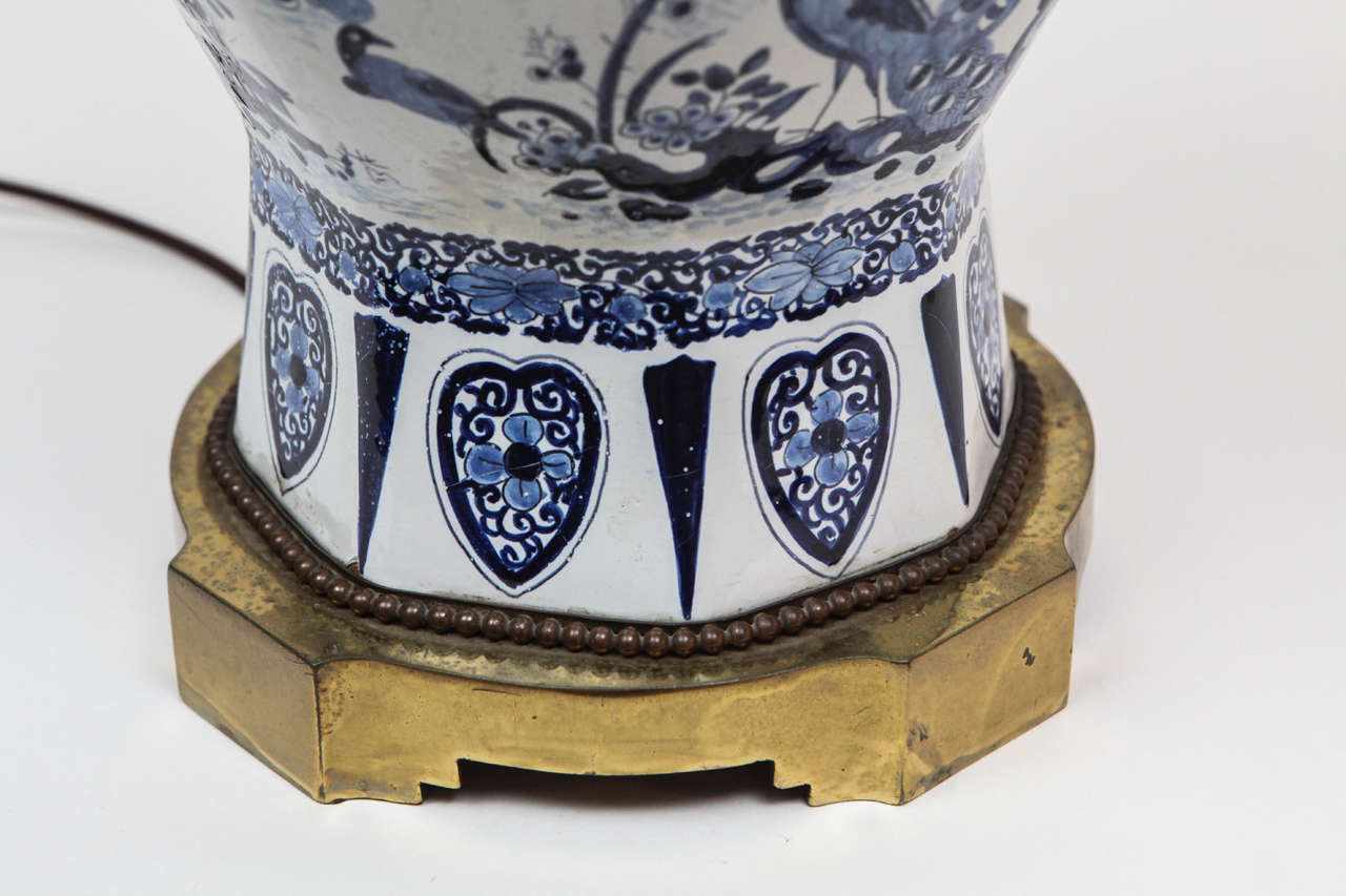 A French Blue and White Faience Vase, c. 1780, mounted as a lamp 1