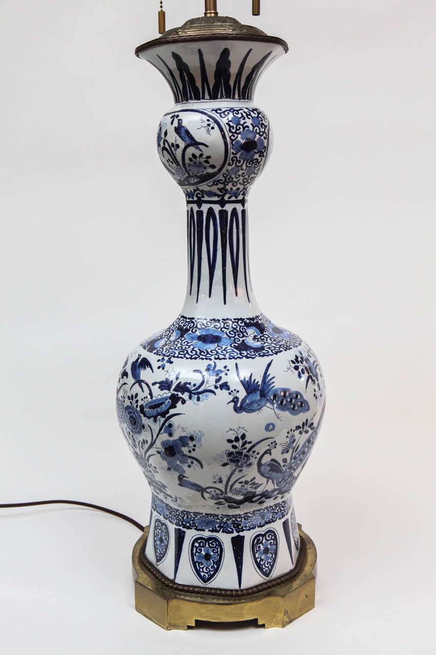 A French Blue and White Faience Vase, c. 1780, mounted as a lamp 2