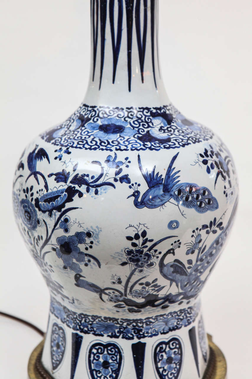 A French Blue and White Faience Vase, c. 1780, mounted as a lamp 3