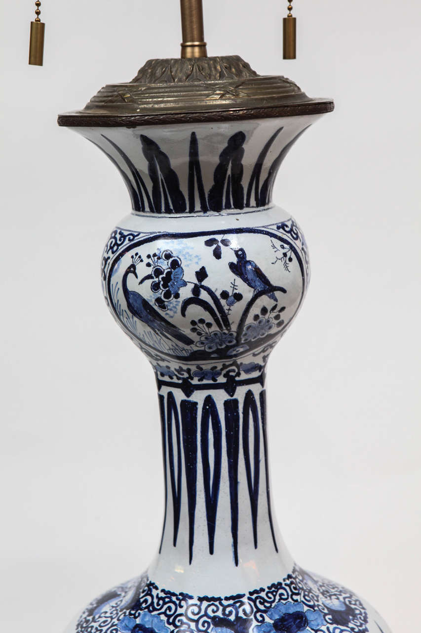 A French Blue and White Faience Vase, c. 1780, mounted as a lamp 4