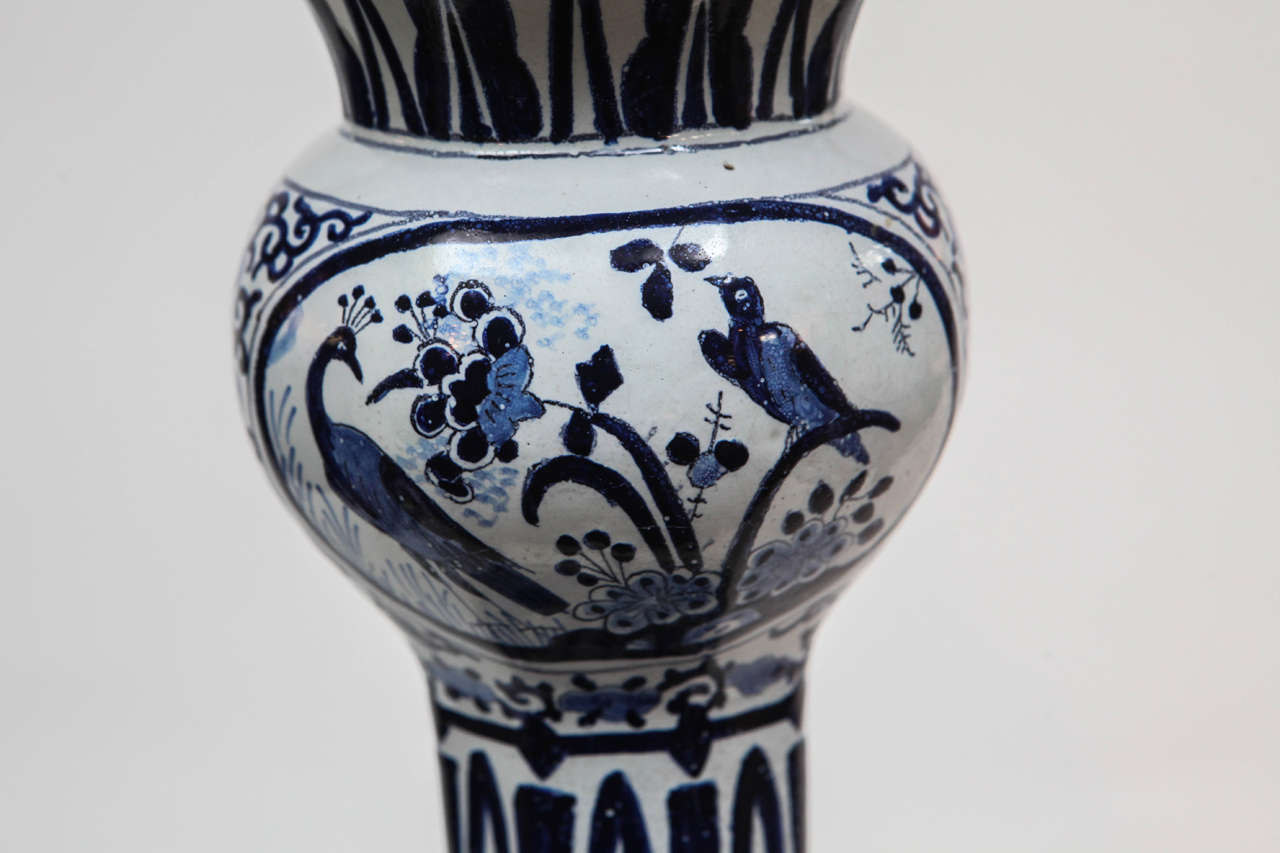 A French Blue and White Faience Vase, c. 1780, mounted as a lamp 5