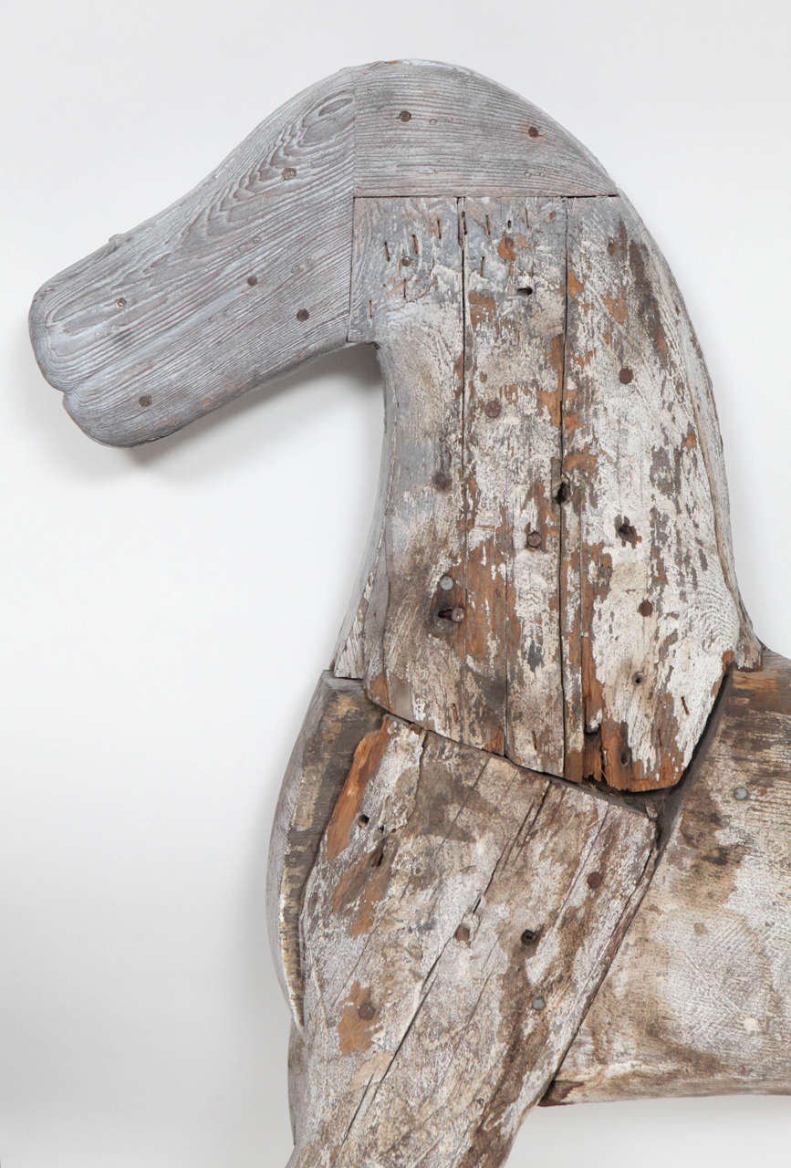 Carved HAND CARVED WOODEN ROCKING HORSE, 19th Century For Sale
