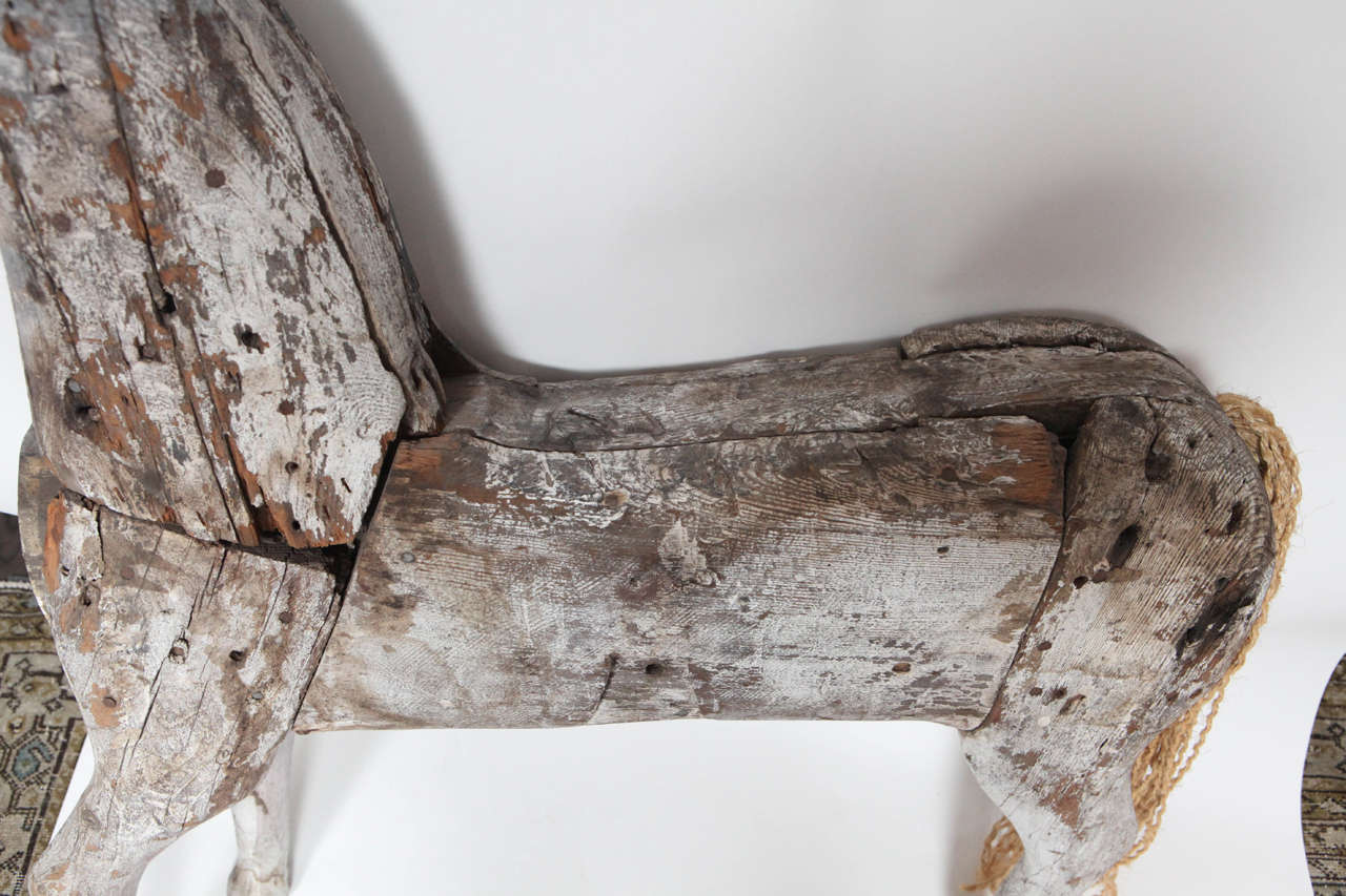 HAND CARVED WOODEN ROCKING HORSE, 19th Century For Sale 6