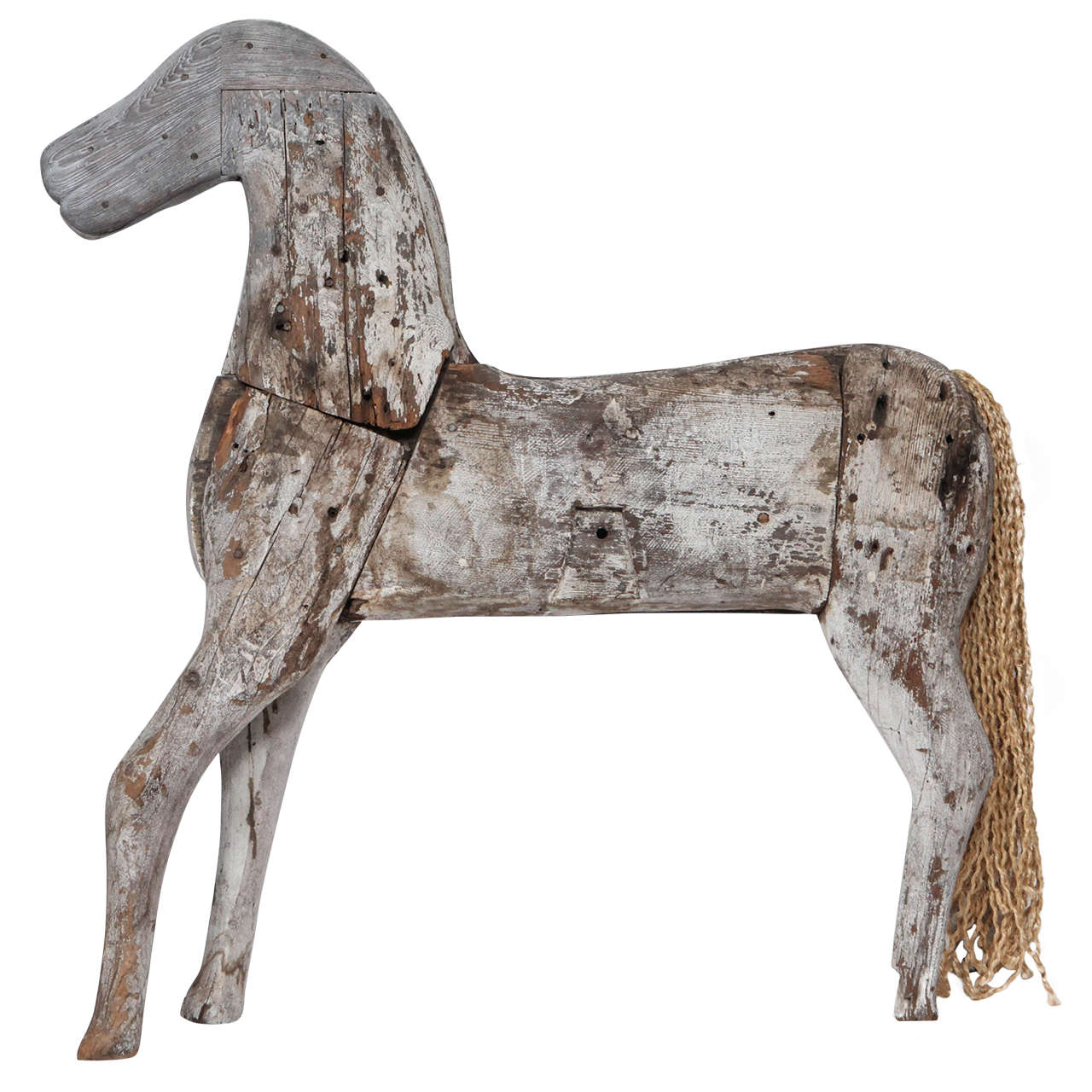 HAND CARVED WOODEN ROCKING HORSE, 19th Century For Sale
