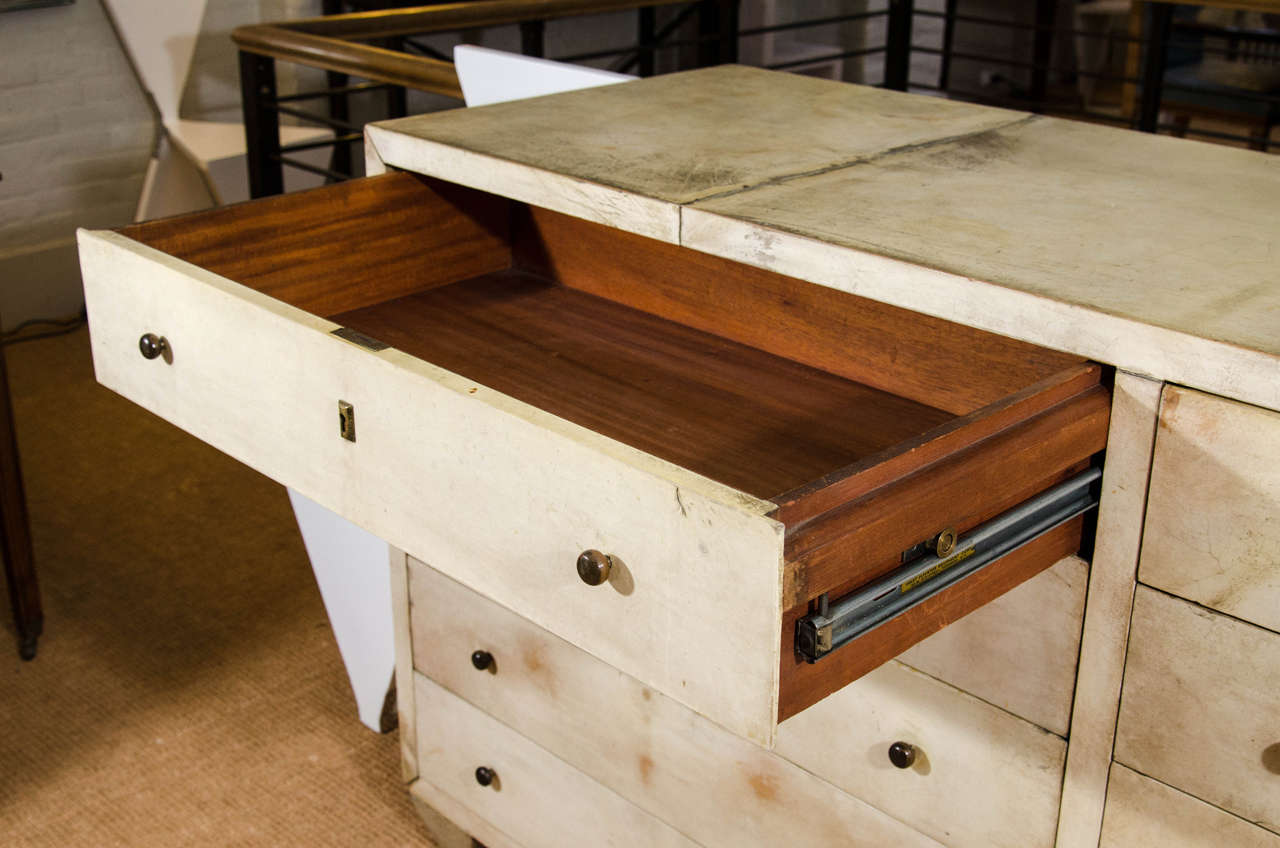 A Period 1950s Jacques Adnet Style Vellum Chest of Drawers For Sale 3