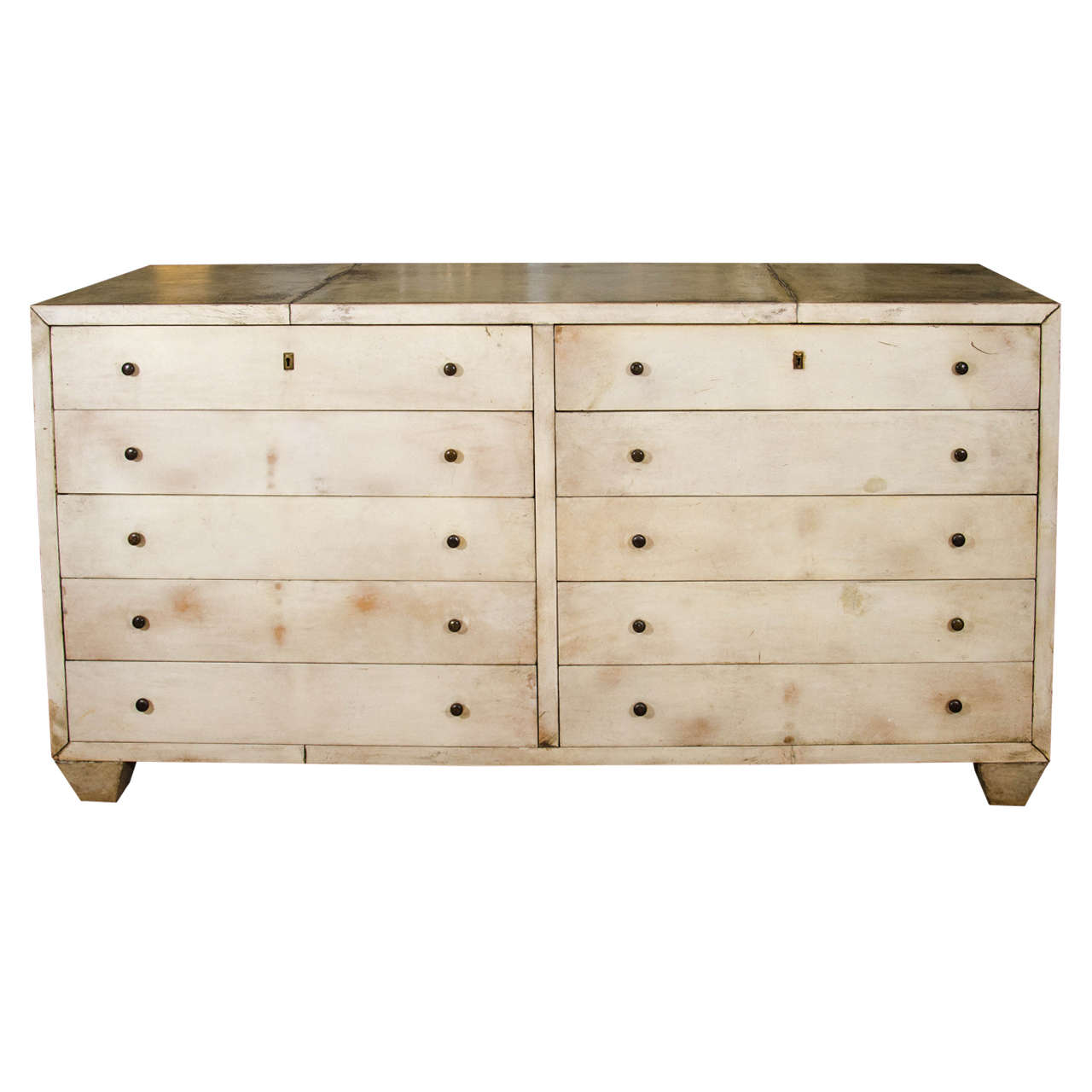 A Period 1950s Jacques Adnet Style Vellum Chest of Drawers For Sale