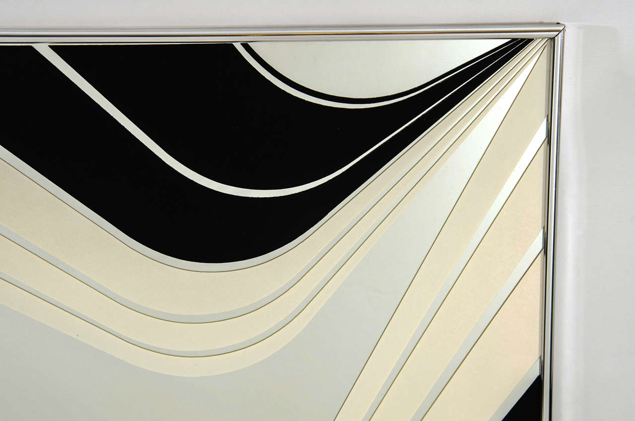 Mid-Century Modern Stylish and Bold Black and White Silk Screened Mirror