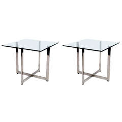 Pair of Glass and Chrome Side Tables in the Manner of Milo Baughman
