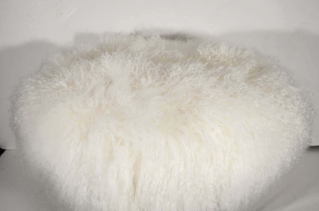 Tibetan Lamb's Wool Ottoman with Lucite Legs For Sale 1