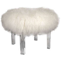 Tibetan Lamb's Wool Ottoman with Lucite Legs