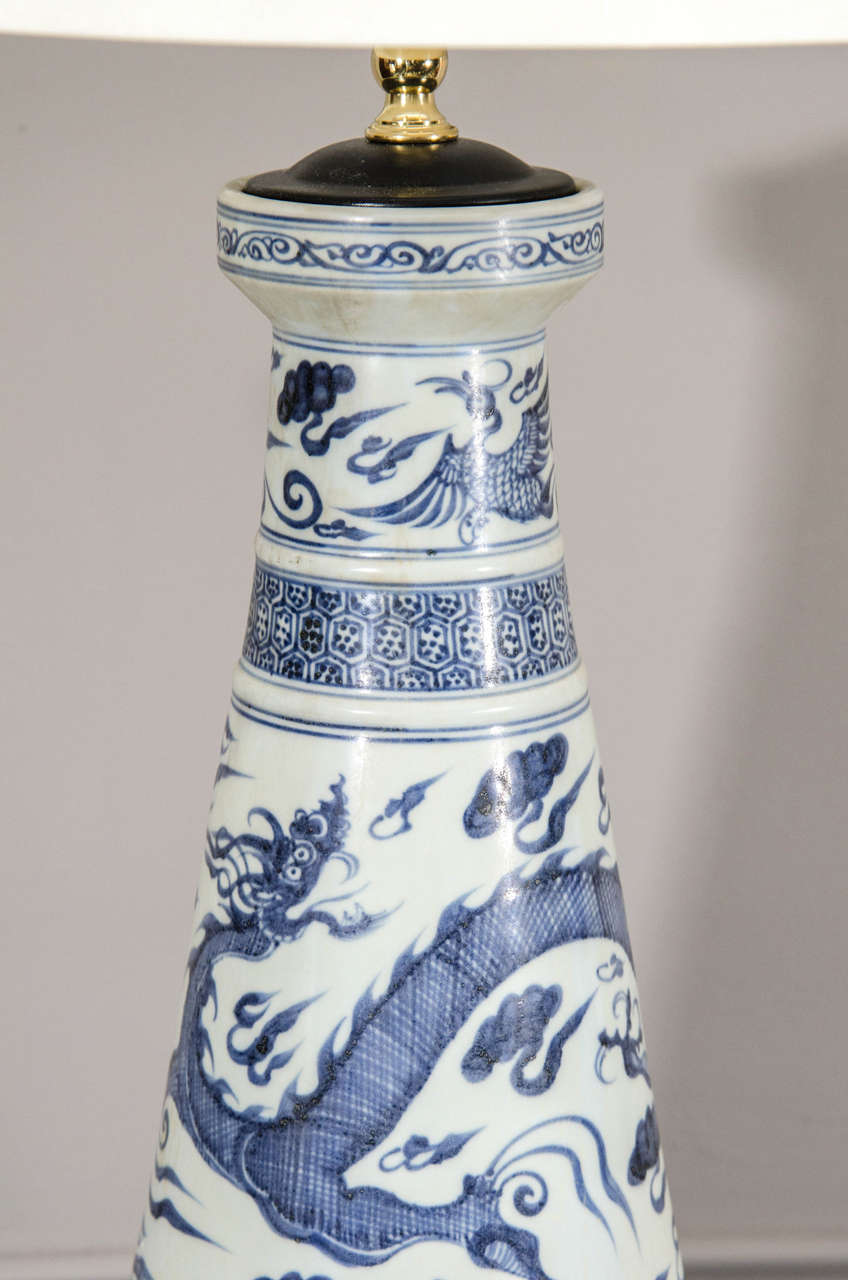 Pair of Chinese Blue and White Porcelain Incense Burner Vases, Wired as Lamps In Excellent Condition In New York, NY