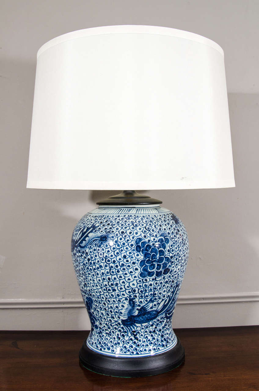 Pair of Blue and White Temple Jar Lamps
