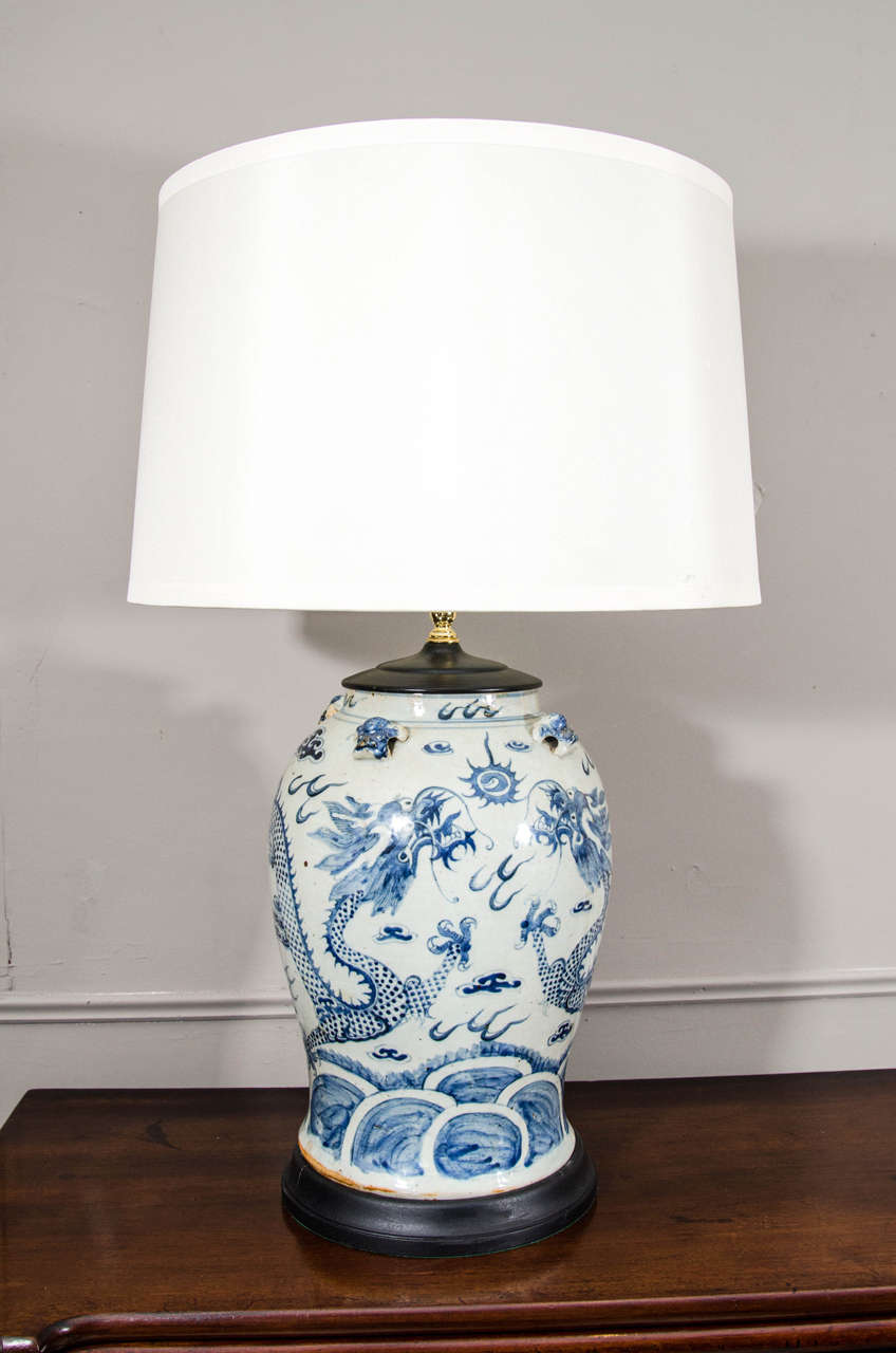 Pair of 19th century blue and white temple jar lamps.
*Shades Not Included
