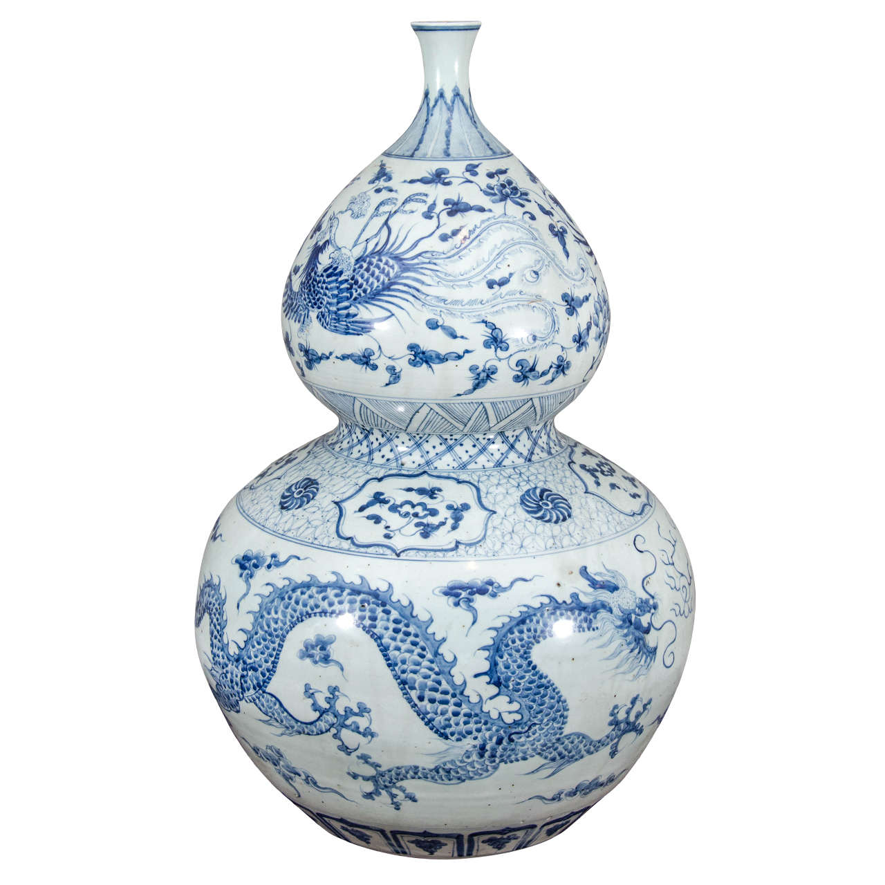 Large Chinese Blue and White Porcelain Double Gourd Calabash Vase