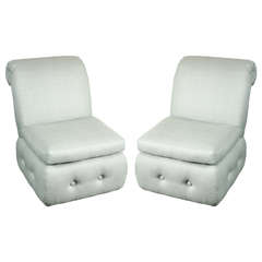 Pair of Slipper Chairs with Rolled Back and Tufted Base