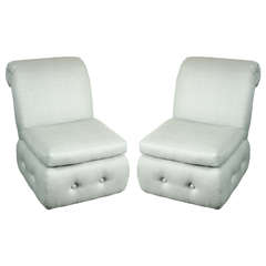 Pair of Slipper Chairs with Rolled Back and Tufted Base