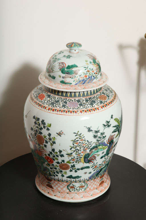 Large Chinese Export Hand Painted Polychrome Ginger Jar 1