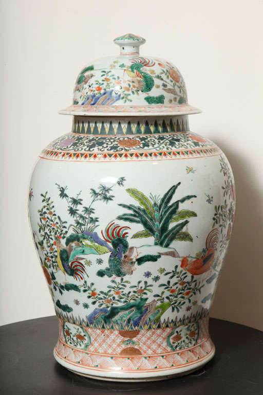 Large Chinese Export Hand Painted Polychrome Ginger Jar 2