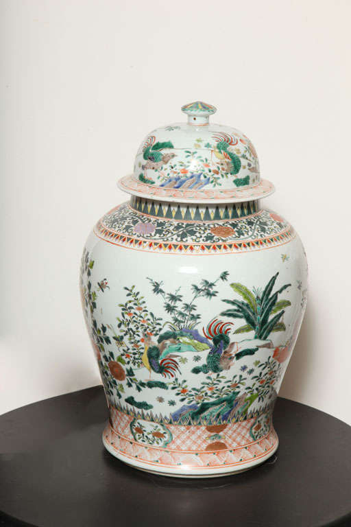 Mid-20th Century Large Chinese Export Hand Painted Polychrome Ginger Jar
