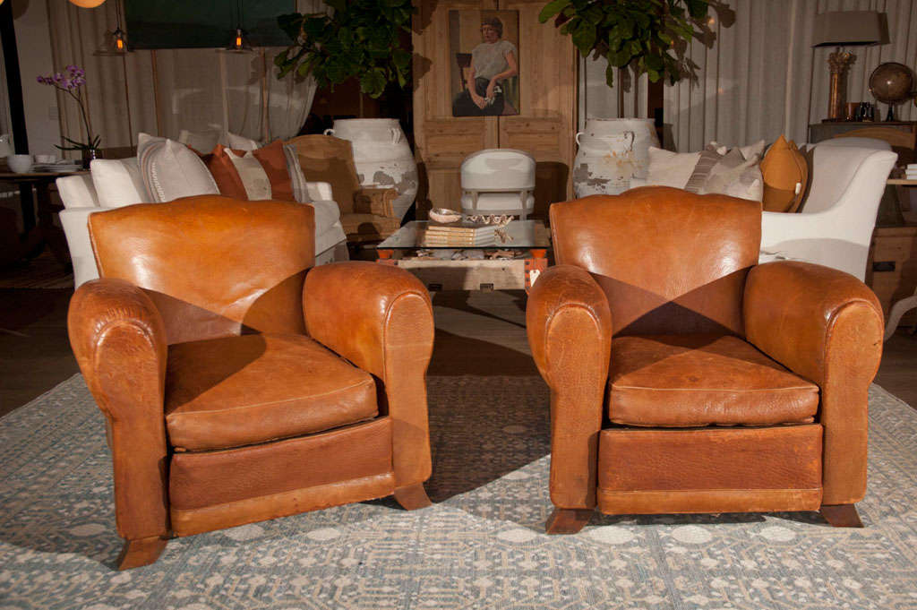 Pair of French Leather Club Chairs
