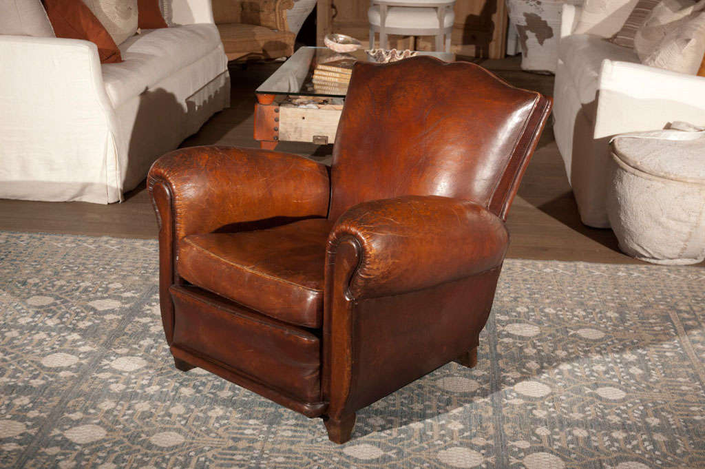 Mid-20th Century Gorgeous French Leather Club Chairs For Sale