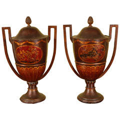 A Pair of French Tole Chestnut Urns