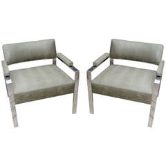 Pair of Milo Baughman Faux Croc Chenille Chairs