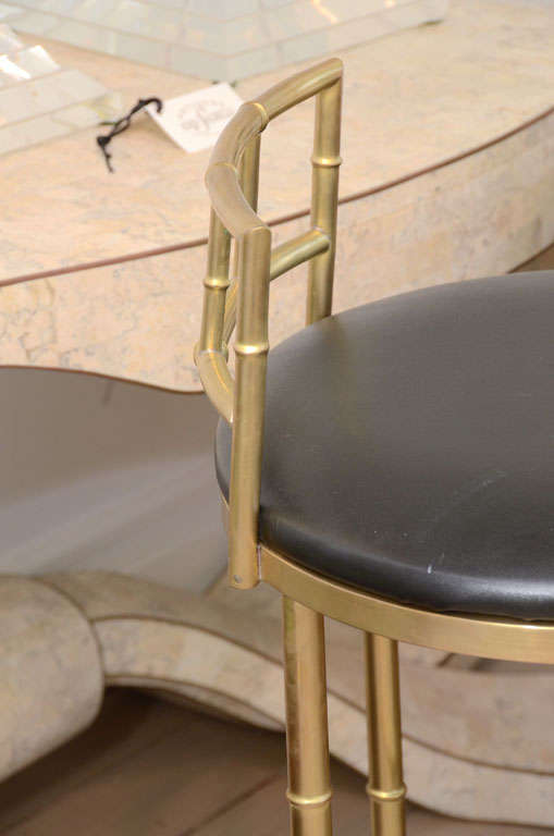 Leather Set of Three Faux Bamboo Bar Stools