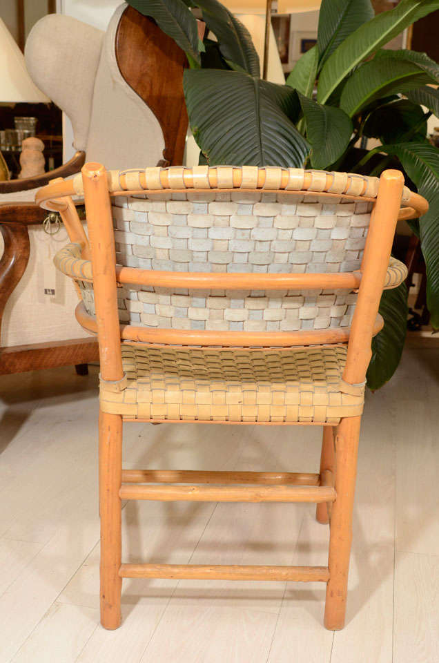 Pair of Bamboo Armchairs with Woven Leather Seats and Backs, circa 1970s For Sale 1