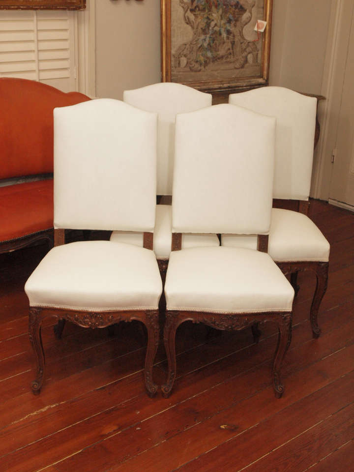 French Eight Finely Carved Louis XV Style Dining Chairs