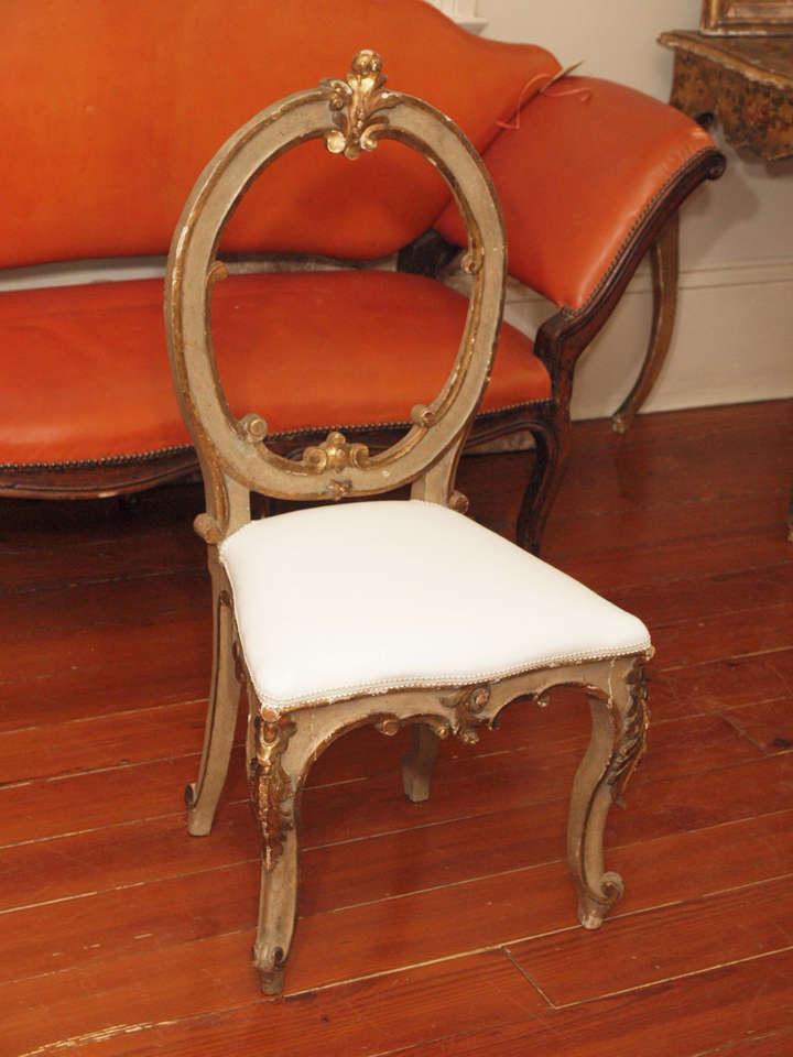 Six Italian Polychrome and Gilt Dining Chairs