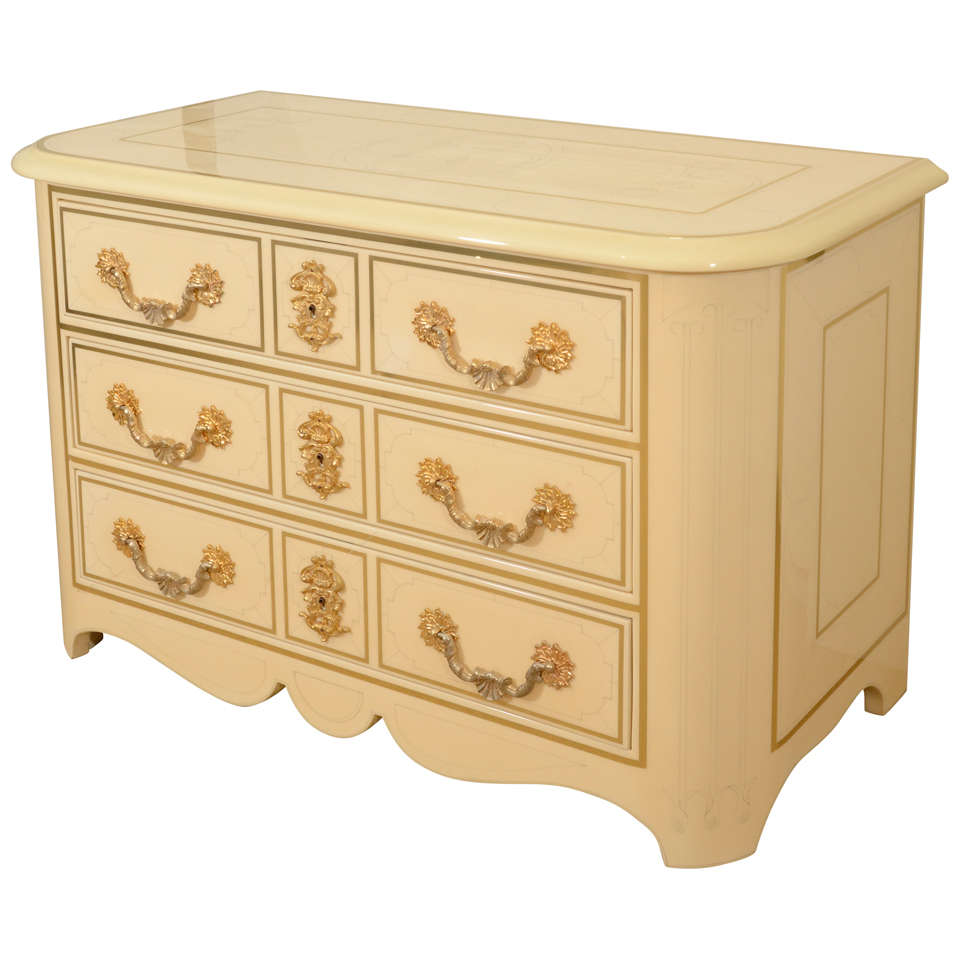 Three-Drawer Cream Lacquered Commode by Bagues For Sale