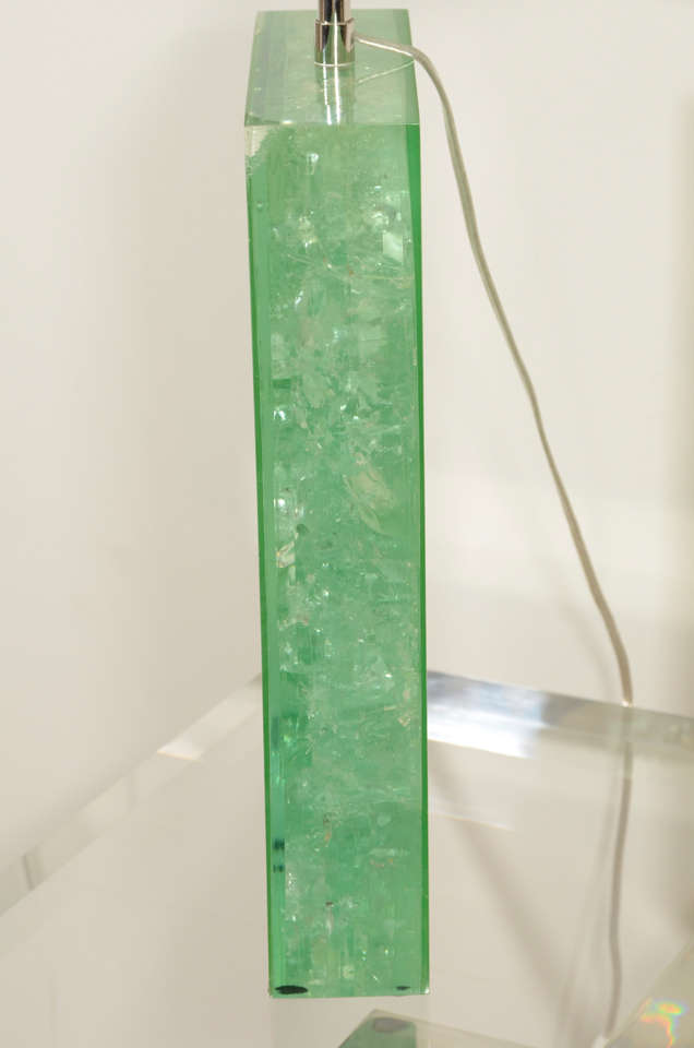 Marie-Claude de Fouquieres Rectangular Green Resin Crackled Table Lamp For Sale 2