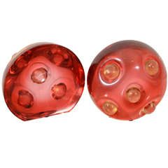 A Pair of Vintage Murano by Seguso Red and Gilt Bookends.