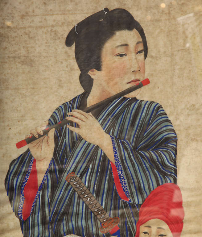 Two 19th Century Japanese Portraits on Silk In Good Condition For Sale In New York, NY